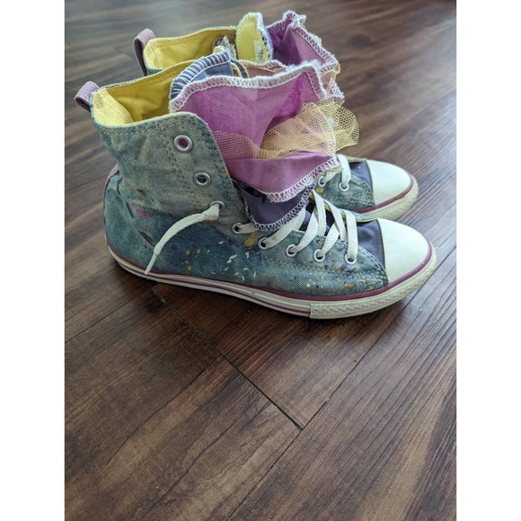 Limited Edition Converse All Star High Top Tutu Splatter Light wash Sneakers - Picture 4 of 8